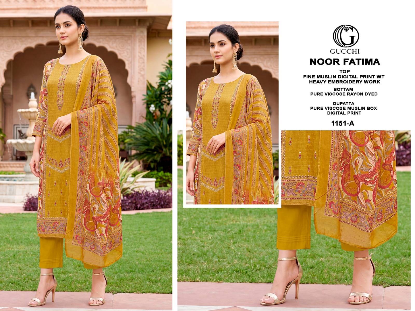 NOOR FATIMA 1151 BY GUCCHI Stylish Beautiful Colourful Pure Viscose Muslin Dresses At Wholesale Price